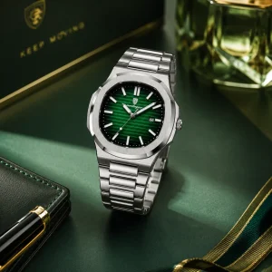 Premium Green Dial Stainless Steel Men's Wristwatch - Image 1