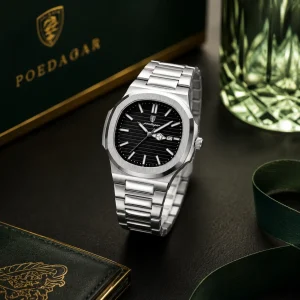 Premium Black Dial Stainless Steel Men's Wristwatch - Image 1
