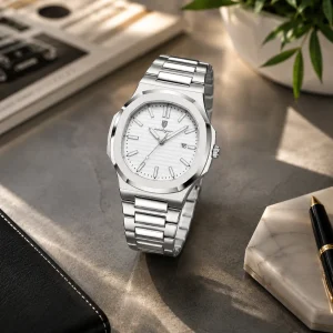 Premium White Dial Stainless Steel Men's Wristwatch - Image 1
